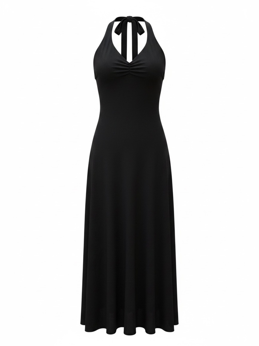 Vintage Black Halter Midi Dress Y2K Minimalist Dark Fairy Grunge Coquette Witchy